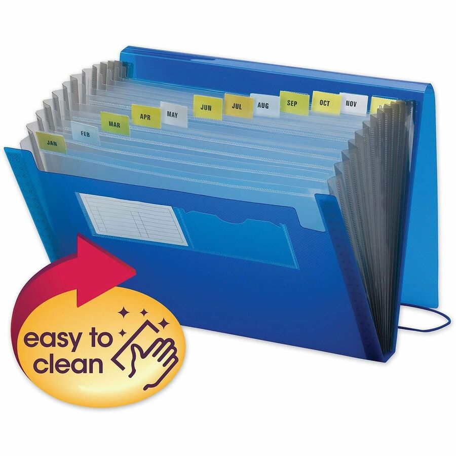 Expanding File With Color Tab Inserts, 9" Expansion, 12 Sections, Elastic Cord Closure, 1/12-Cut Tabs, Letter Size, Blue