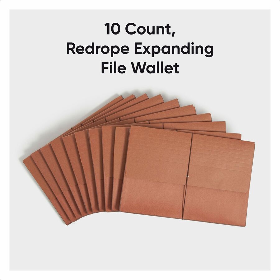 Redrope Expanding Wallet With Elastic Cord, 5.25" Expansion, 1 Section, Elastic Cord Closure, Legal Size, Redrope, 10/Box
