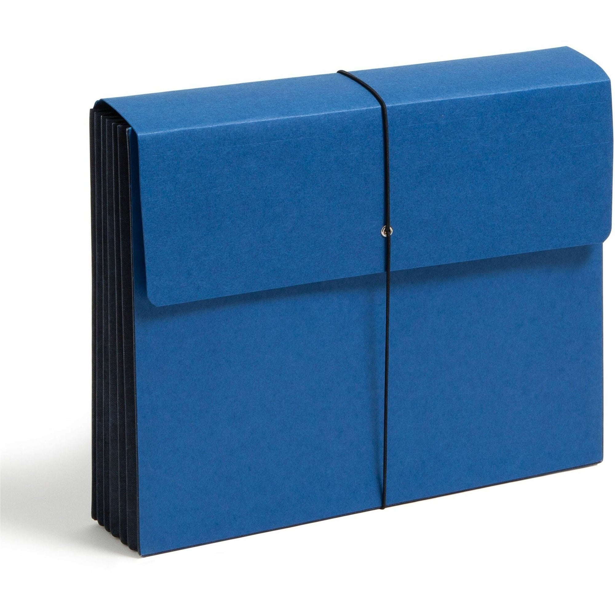 Extra-Wide Expanding Wallets with Elastic Cord, 5.25" Expansion, 1 Section, Elastic Cord Closure, Letter Size, Navy Blue