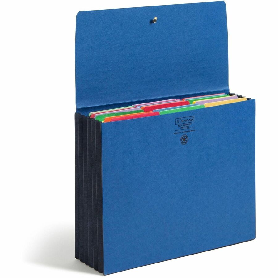 Extra-Wide Expanding Wallets with Elastic Cord, 5.25" Expansion, 1 Section, Elastic Cord Closure, Letter Size, Navy Blue