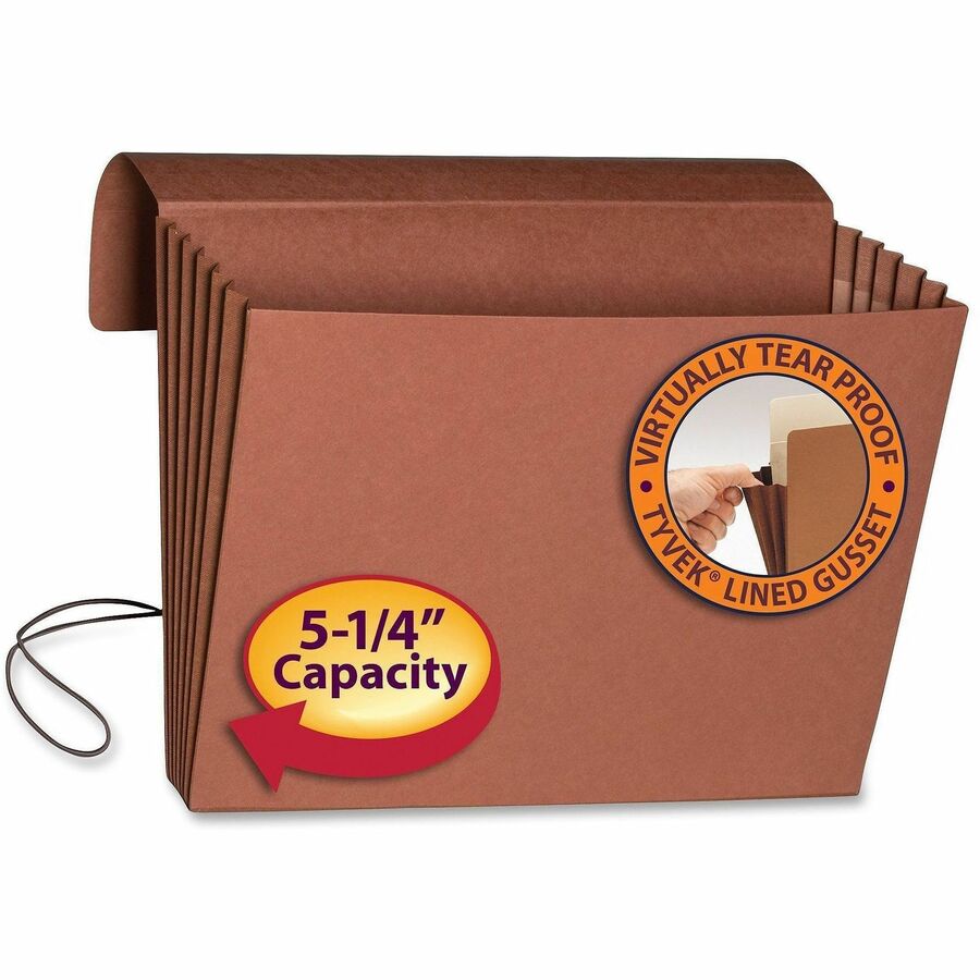 Extra-Wide Expanding Wallets with Elastic Cord, 5.25" Expansion, 1 Section, Elastic Cord Closure, Legal Size, Redrope