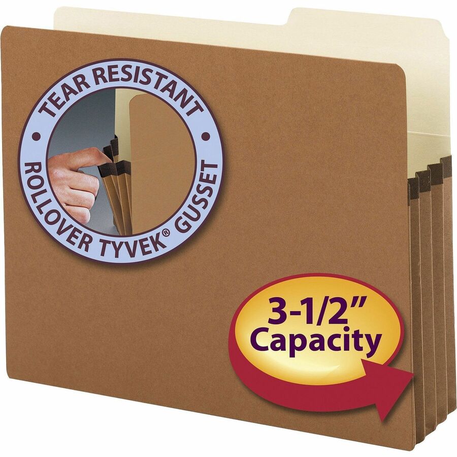 Redrope Drop Front File Pockets with 2/5-Cut Guide Height Tabs, 3.5" Expansion, Letter Size, Redrope, 25/Box