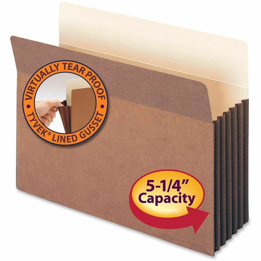 Redrope Drop-Front File Pockets with Fully Lined Gussets, 5.25" Expansion, Letter Size, Redrope, 10/Box