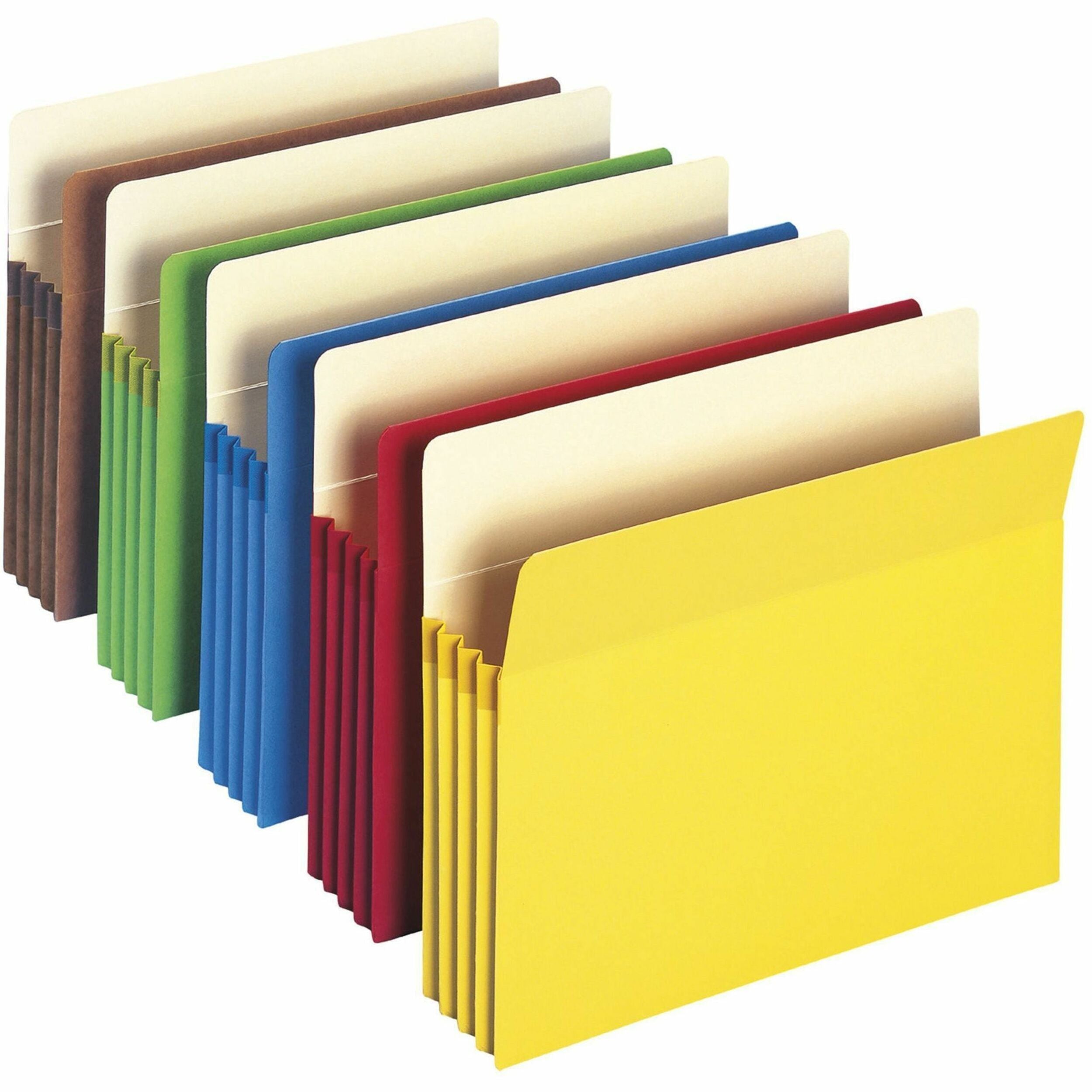 Colored File Pockets, 3.5" Expansion, Letter Size, Assorted Colors, 25/Box