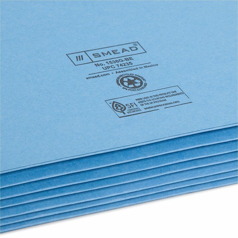 Smead Colored File Pockets - Legal - 8 1/2" x 14" Sheet Size - 5 1/4" Expansion - Top Tab Location - 9 pt. Folder Thickness - Blue - Recycled - 1 Each