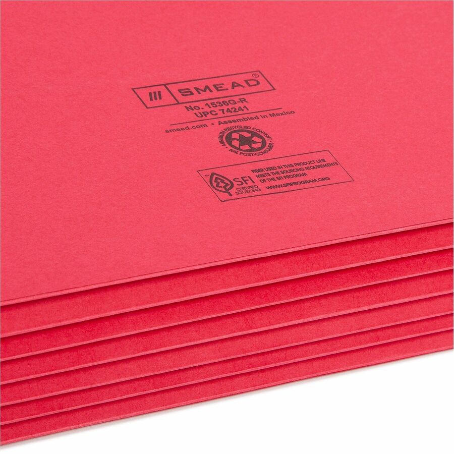 Smead Colored Straight Tab Cut Legal Recycled File Pocket - 8 1/2" x 14" - 5 1/4" Expansion - Top Tab Location - Manila - Red - 10% Recycled - 1 Each
