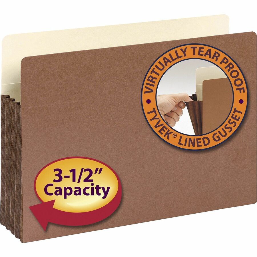 Redrope Drop-Front File Pockets with Fully Lined Gussets, 3.5" Expansion, Legal Size, Redrope, 10/Box