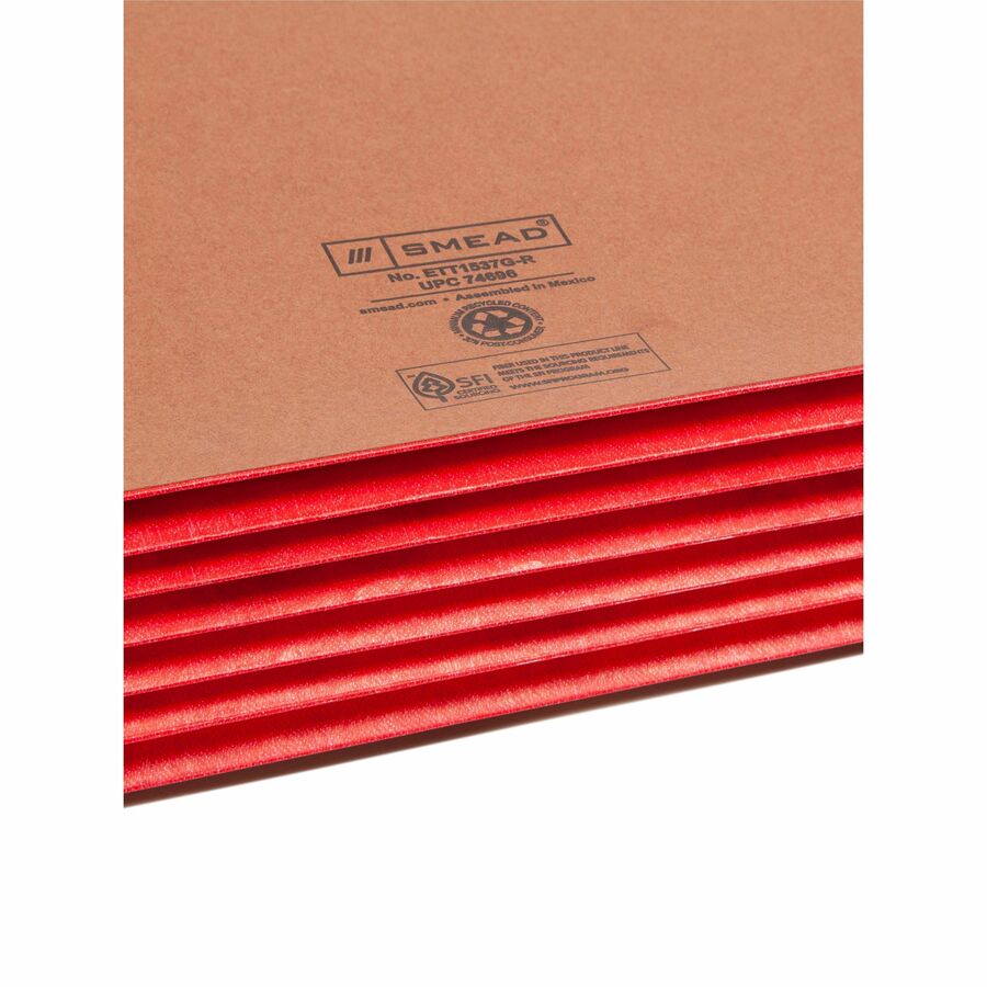 Redrope Drop-Front End Tab File Pockets, Fully Lined 6.5" High Gussets, 5.25" Expansion, Legal Size, Redrope/Red, 10/Box