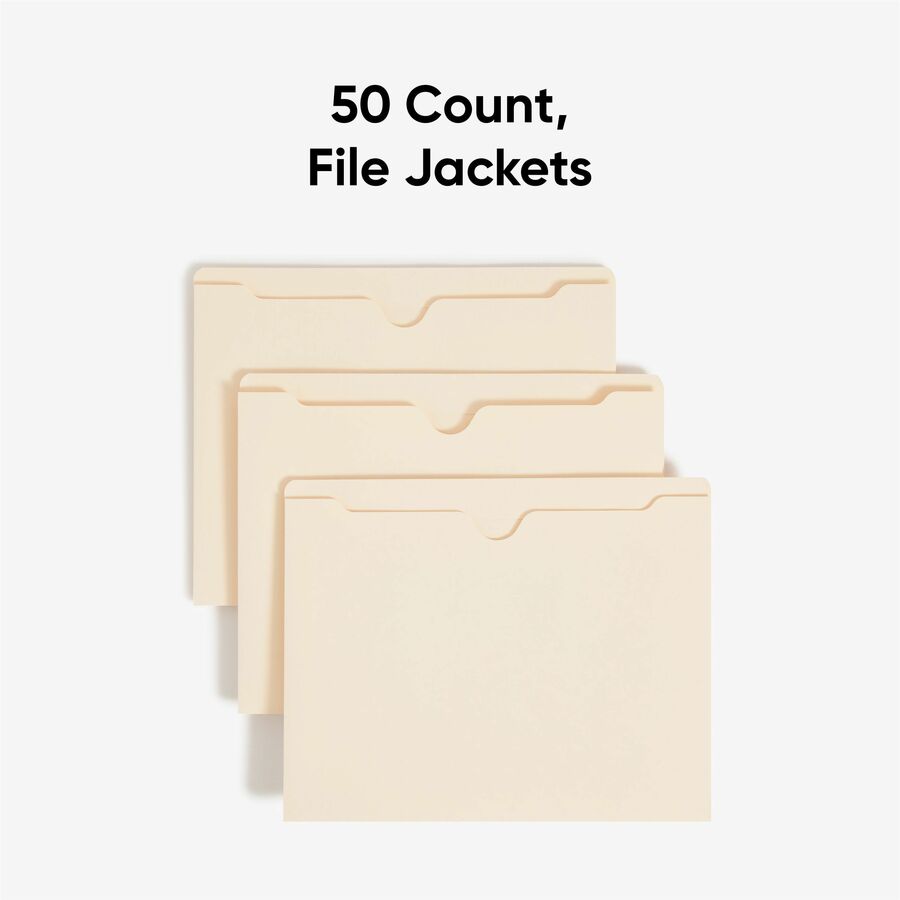 Manila File Jackets, 2-Ply Straight Tab, Letter Size, Manila, 50/Box