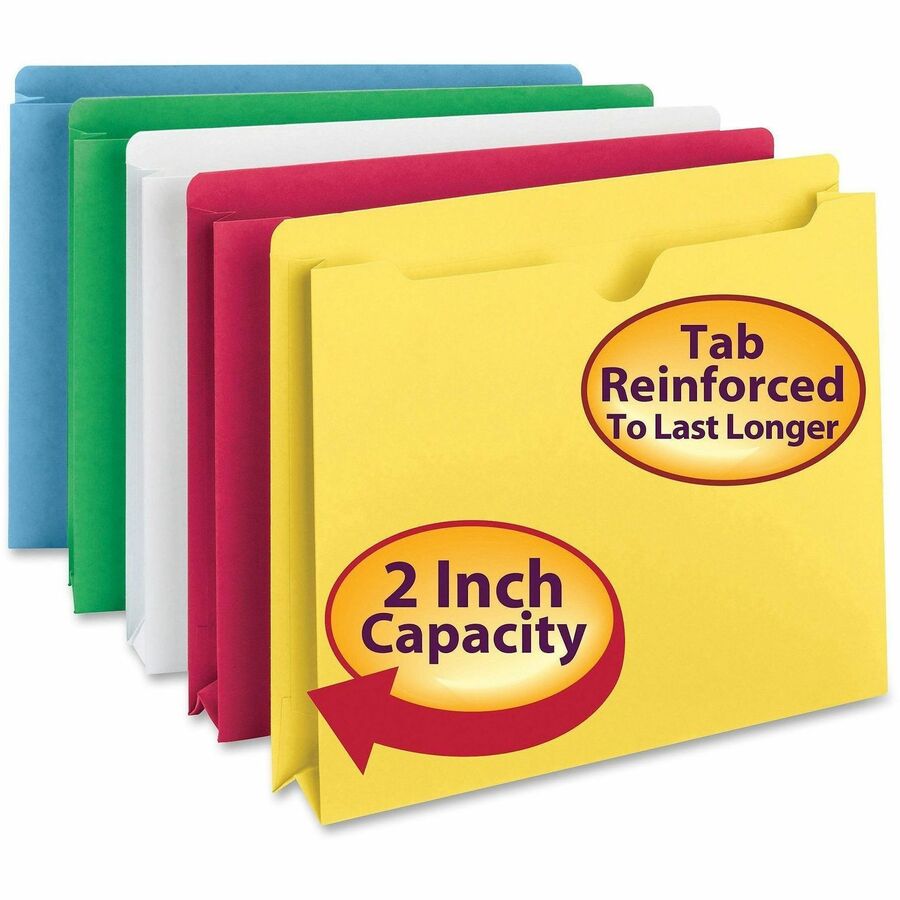 Colored File Jackets with Reinforced Double-Ply Tab, Straight Tab, Letter Size, Assorted Colors, 50/Box