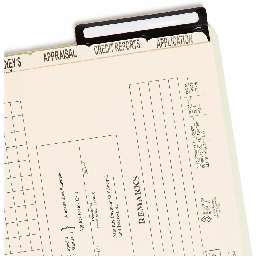 Pressboard Mortgage Folders, 1" Expansion, 8 Dividers, 1 Fastener, Legal Size, Green Exterior, 10/Box