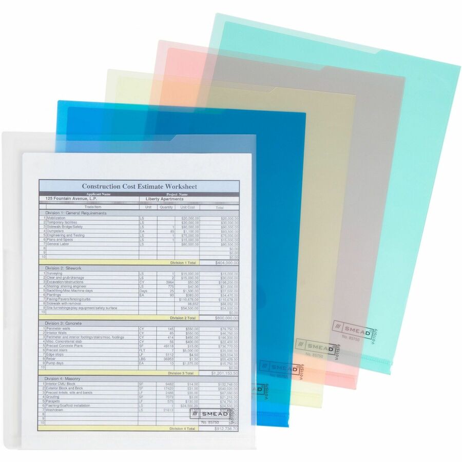 Organized Up Translucent Poly Project Jacket, Letter Size, Assorted Colors, 5/Pack