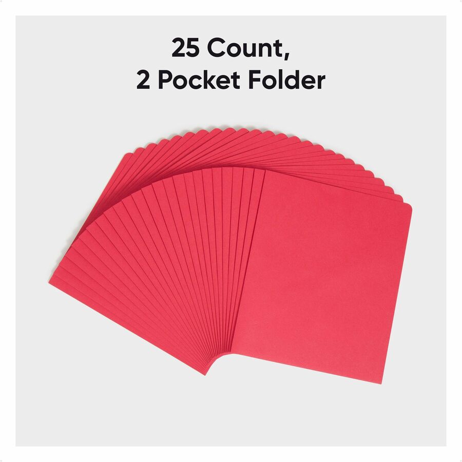 Two-Pocket Folder, Textured Paper, 100-Sheet Capacity, 11 x 8.5, Red, 25/Box