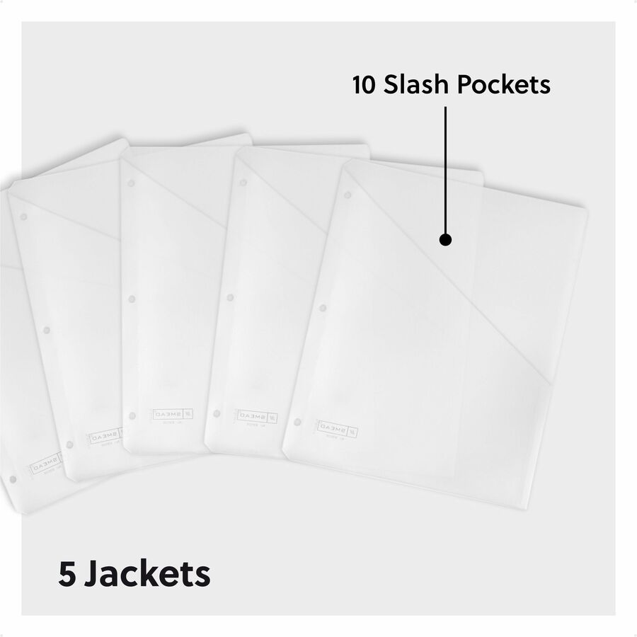 Organized Up Poly Slash Jackets, 2-Sections, Letter Size, Clear, 5/Pack
