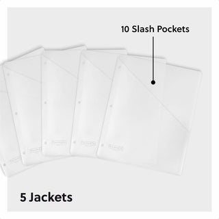 Organized Up Poly Slash Jackets, 2-Sections, Letter Size, Clear, 5/Pack