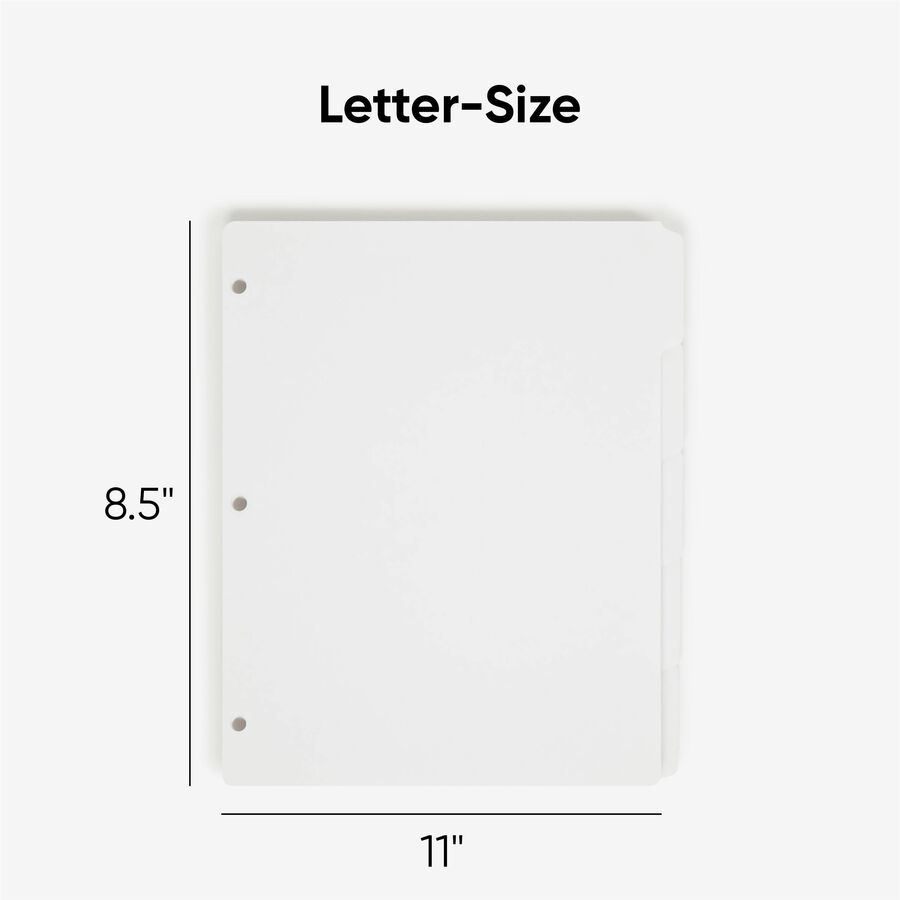 Three-Ring Binder Index Divider, 5-Tab, 11 x 8.5, White, 20 Sets