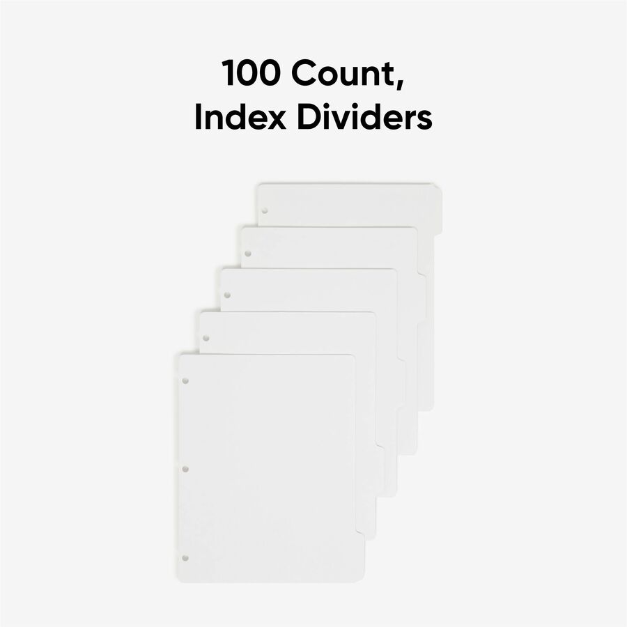 Three-Ring Binder Index Divider, 5-Tab, 11 x 8.5, White, 20 Sets