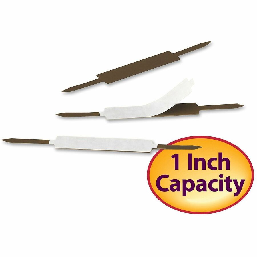 Standard Self-Adhesive Two-Prong Fastener Base and Compressor Sets, 1" Capacity, 2.75" Center to Center, Brown, 100/Box