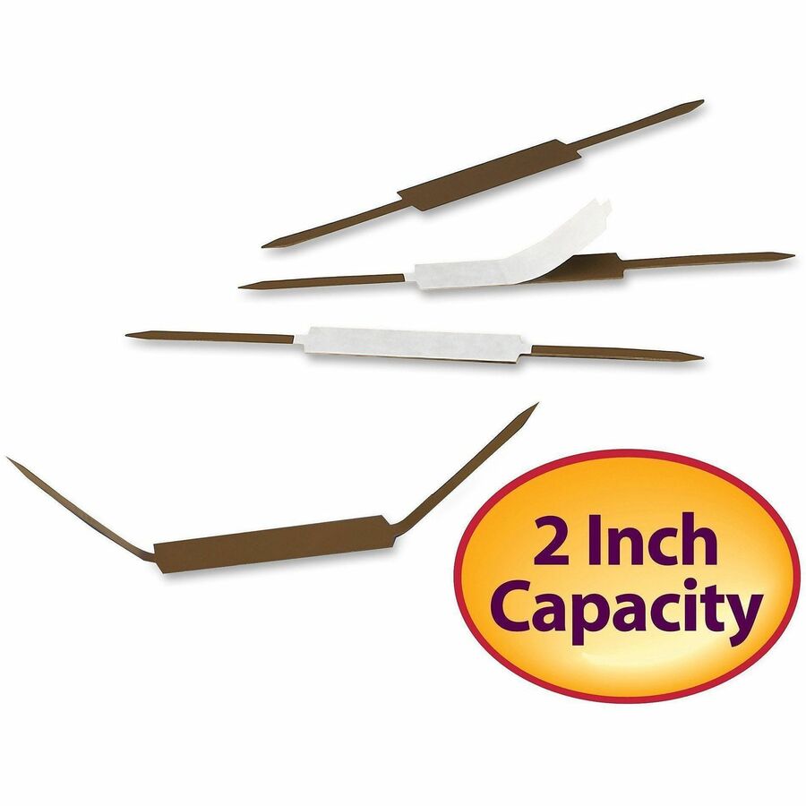 Standard Self-Adhesive Two-Prong Fastener Base and Compressor Sets, 2" Capacity, 2.75" Center to Center, Brown, 100/Box