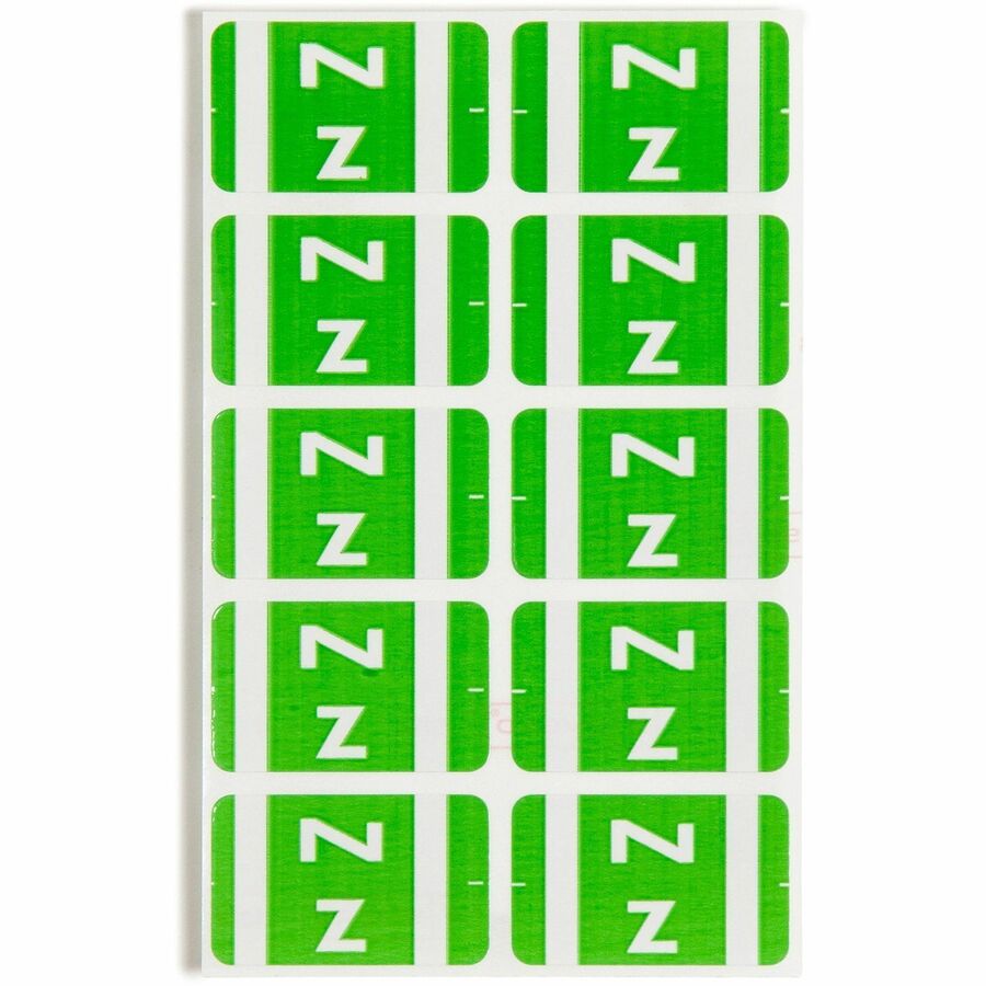 Smead AlphaZ ACCS Color-Coded Labels - "Z" - 1" Width x 1 5/8" Length - Light Green - 10 / Sheet - 100 / Pack