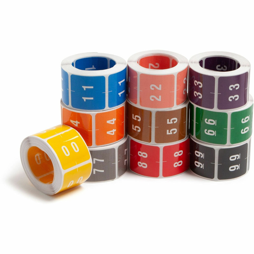 Numerical End Tab File Folder Labels, 0-9, 1.5 x 1.5, Assorted, 250/Roll, 10 Rolls/Box