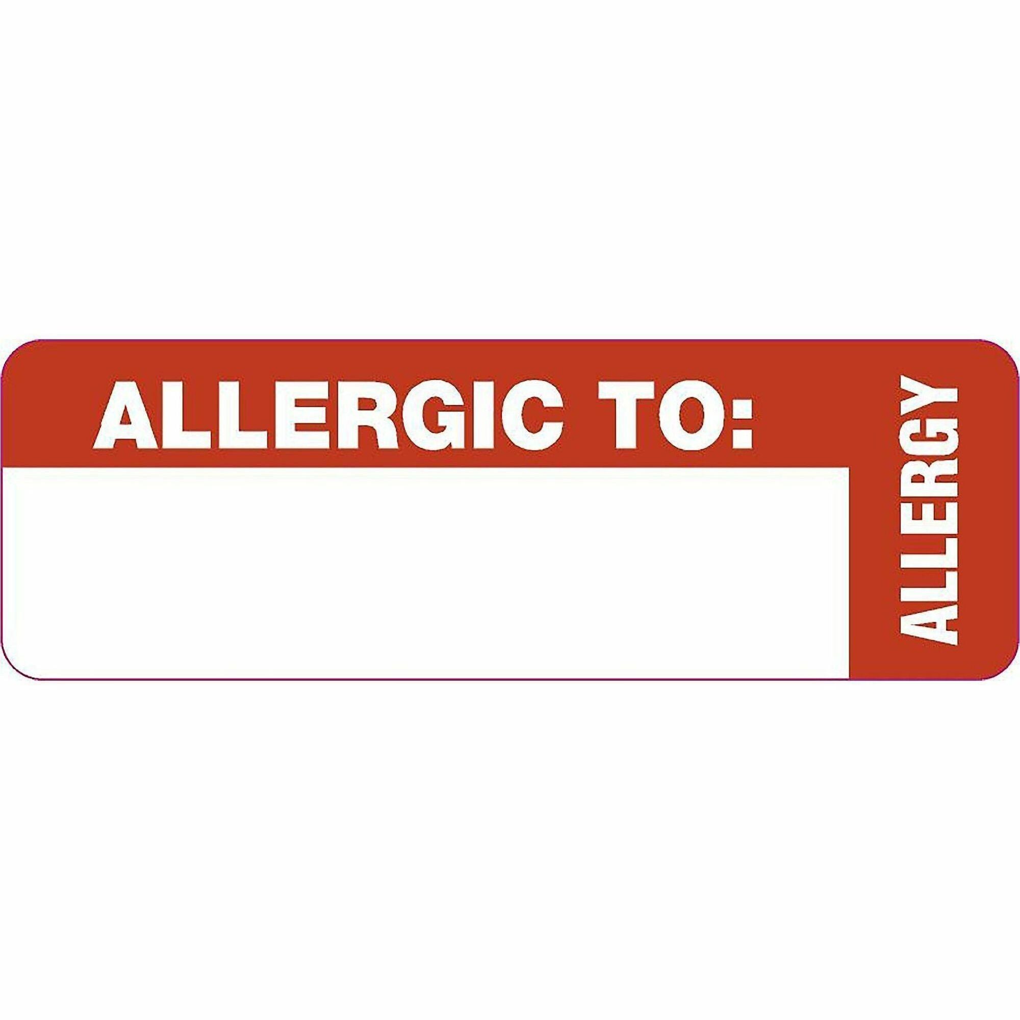 Medical Labels, ALLERGIC TO, 1 x 3, White, 500/Roll