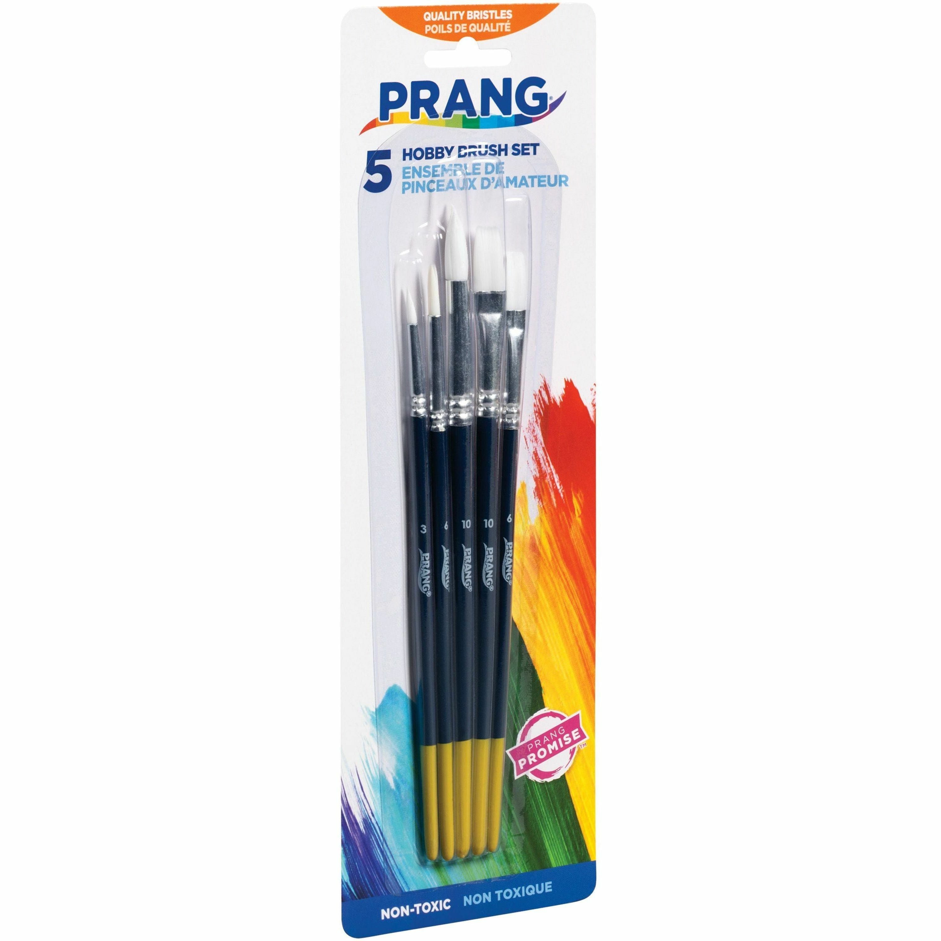 Prang Multipurpose Hobby Brush Set - 5 Brush(es) - Assorted Wood Red Handle - Aluminum Ferrule - 