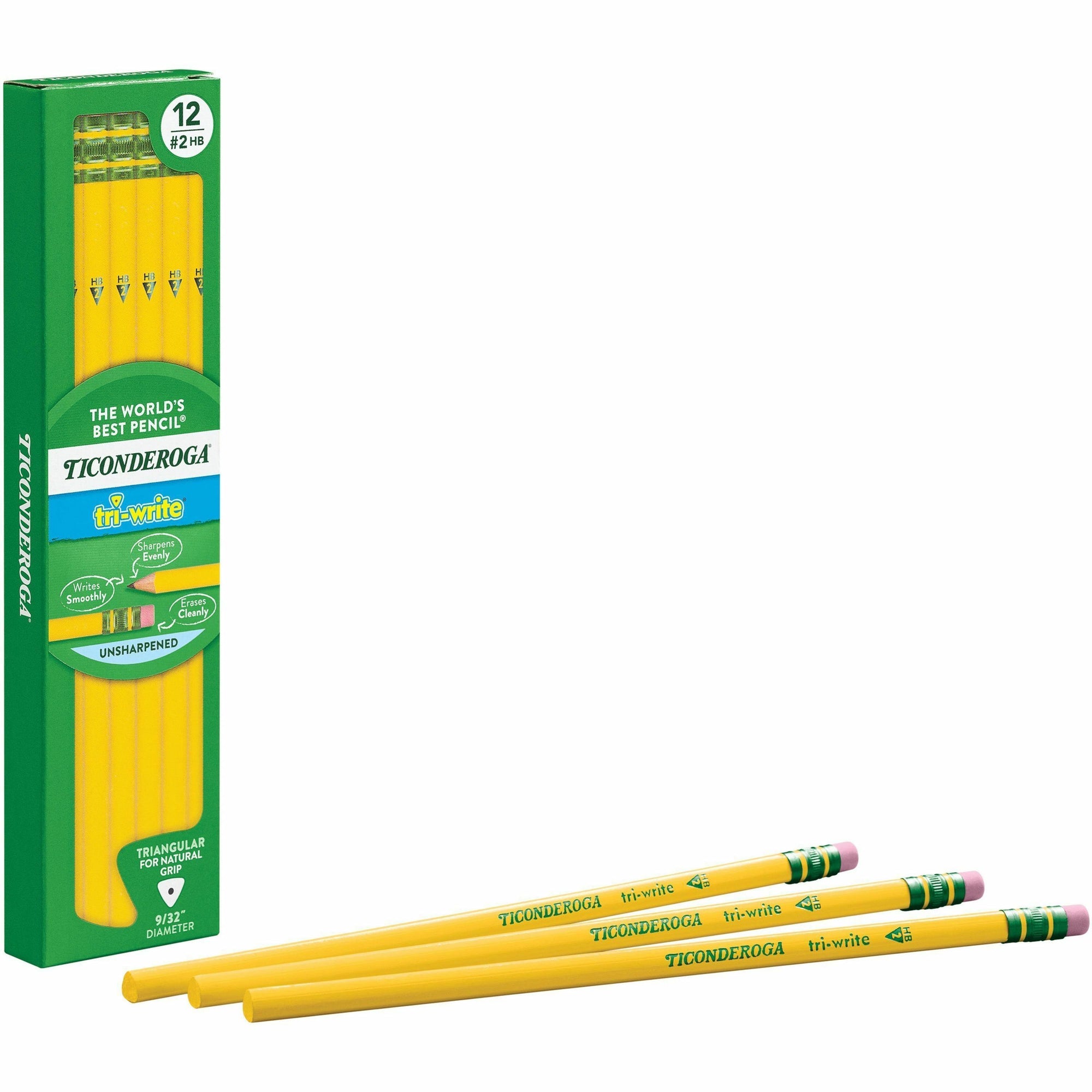 Tri-Write Triangular Pencil, HB (#2), Black Lead, Yellow Barrel, Dozen