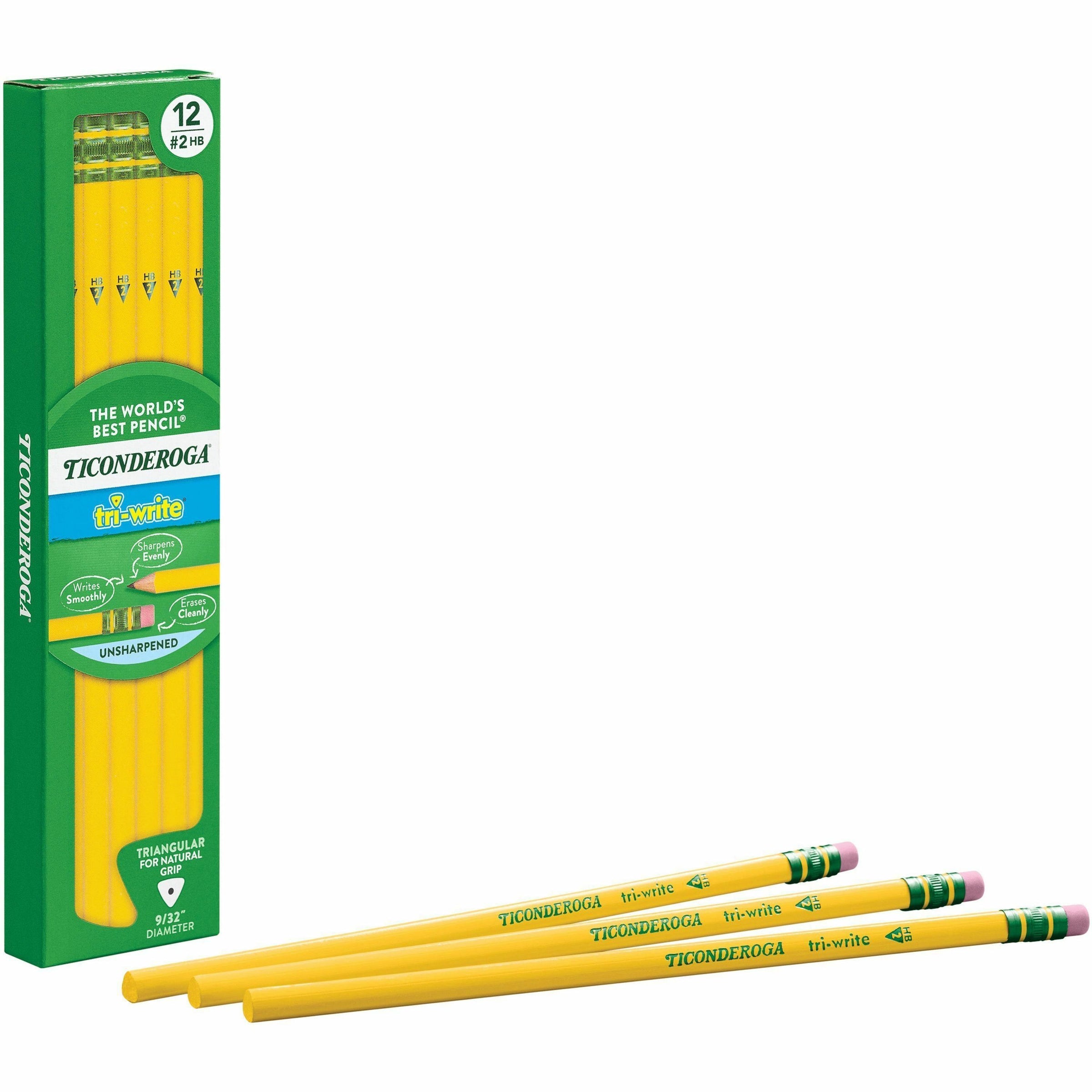 Tri-Write Triangular Pencil, HB (#2), Black Lead, Yellow Barrel, Dozen
