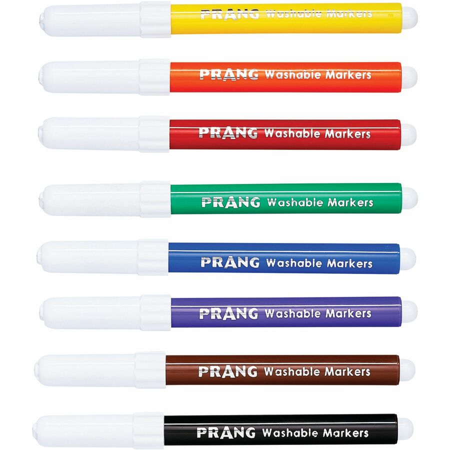 Prang Bullet Tip Washable Master Pack Art Markers - Bullet Marker Point Style - Violet, Black, Green, Orange, Purple, Yellow, Red, Brown Water Based Ink - White Barrel - 8 / Case - 