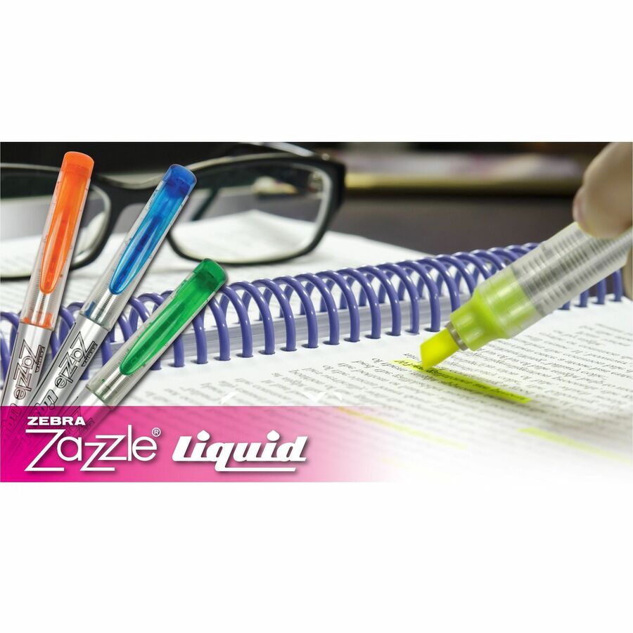Zazzle Liquid Ink Highlighter, Assorted Ink Colors, Chisel Tip, Assorted Barrel Colors, 10/Set