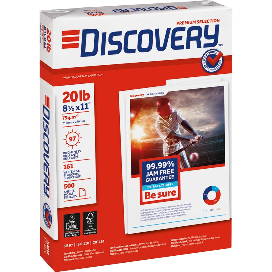 Discovery 3HP Premium Multipurpose Paper - Anti-Jam - Ultra White - 97 Brightness - Letter - 8 1/2" x 11" - 20 lb Basis Weight - 2500 / Carton - Excellent Ink Absorption - Ultra White - 