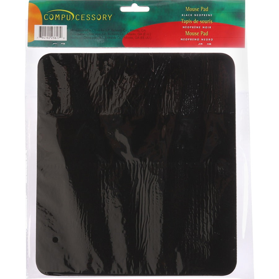 Compucessory Smooth Cloth Nonskid Mouse Pads - 9.50" x 8.50" Dimension - Black - Rubber, Cloth - 1 Pack