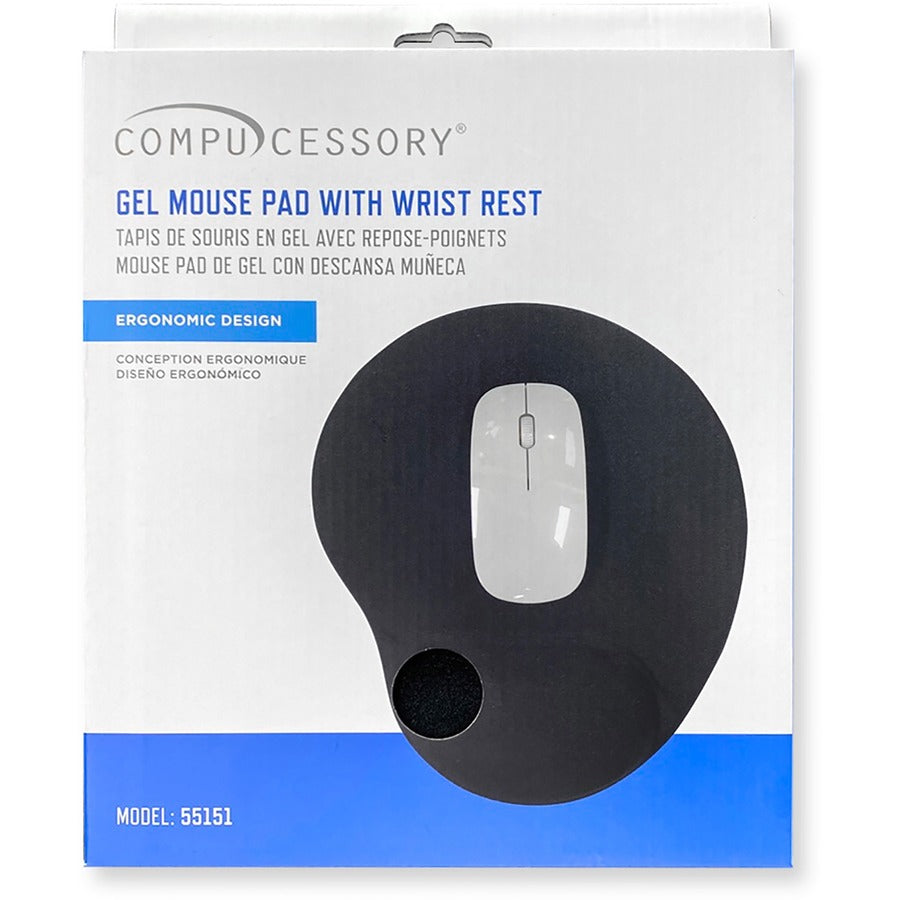 Compucessory Gel Mouse Pads - 9" x 10" x 1" Dimension - Black - Gel - 1 Pack
