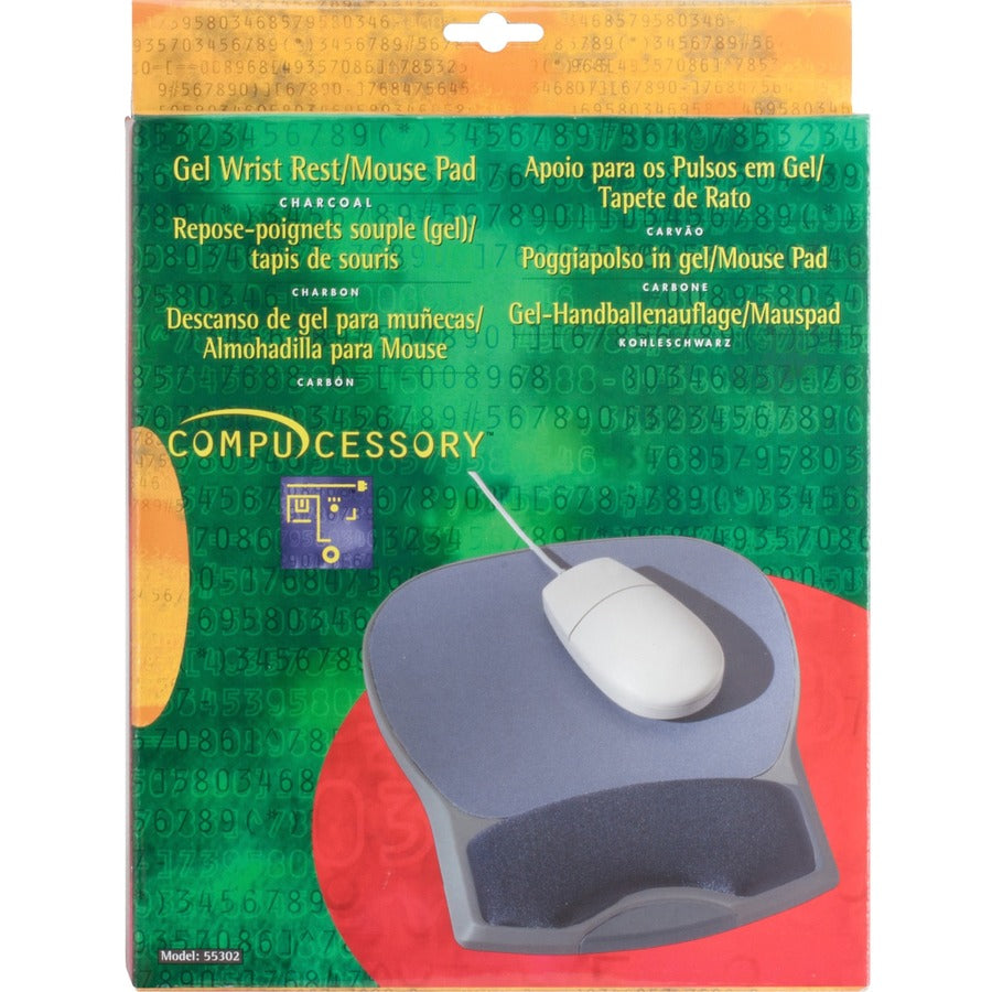 Compucessory Gel Wrist Rest with Mouse Pads - 8.70" x 10.20" x 1.20" Dimension - Charcoal - Gel, Lycra - 1 Pack - 