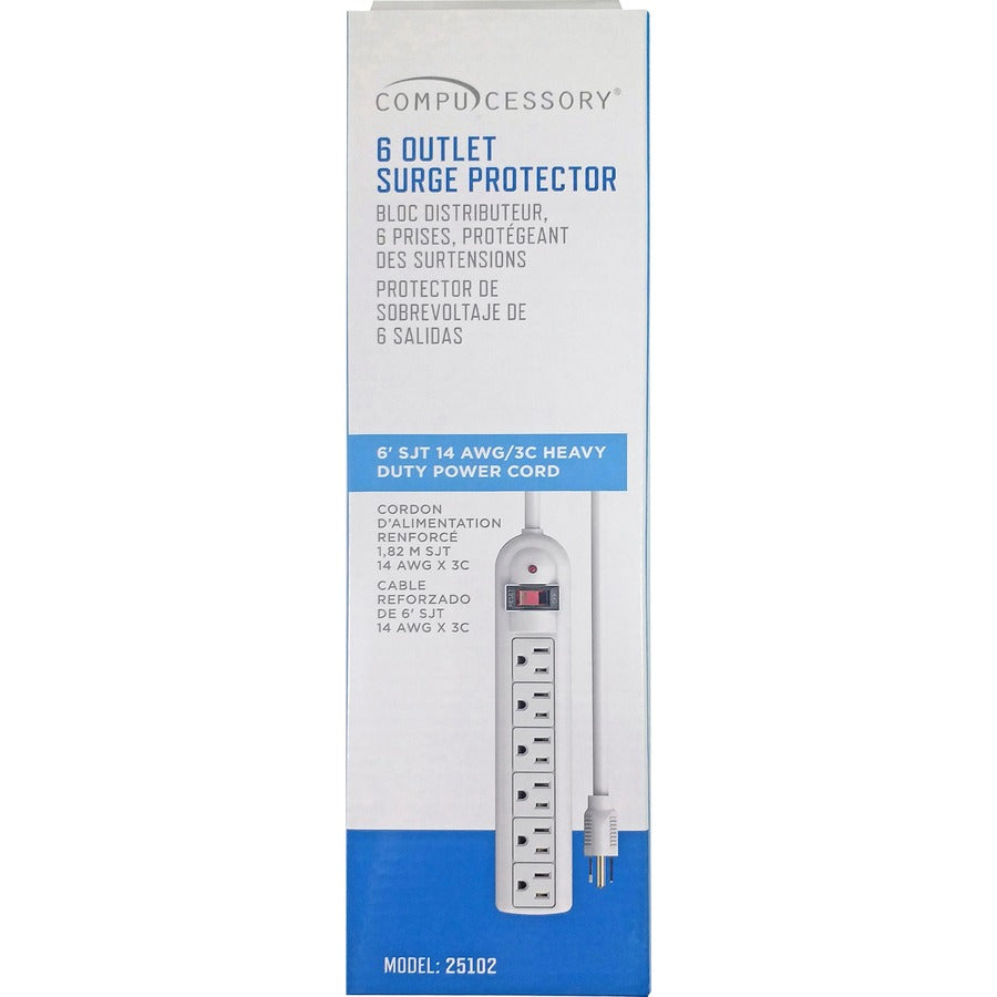 Compucessory 6-Outlet Strip Office Surge Protector - 6 x AC Power - 1080 J - 125 V AC Input - 125 V AC Output - 6 ft - 