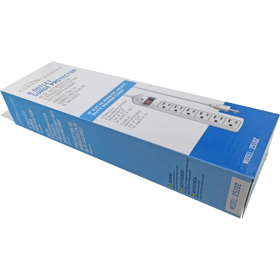 Compucessory 6-Outlet Strip Office Surge Protector - 6 x AC Power - 1080 J - 125 V AC Input - 125 V AC Output - 6 ft - 