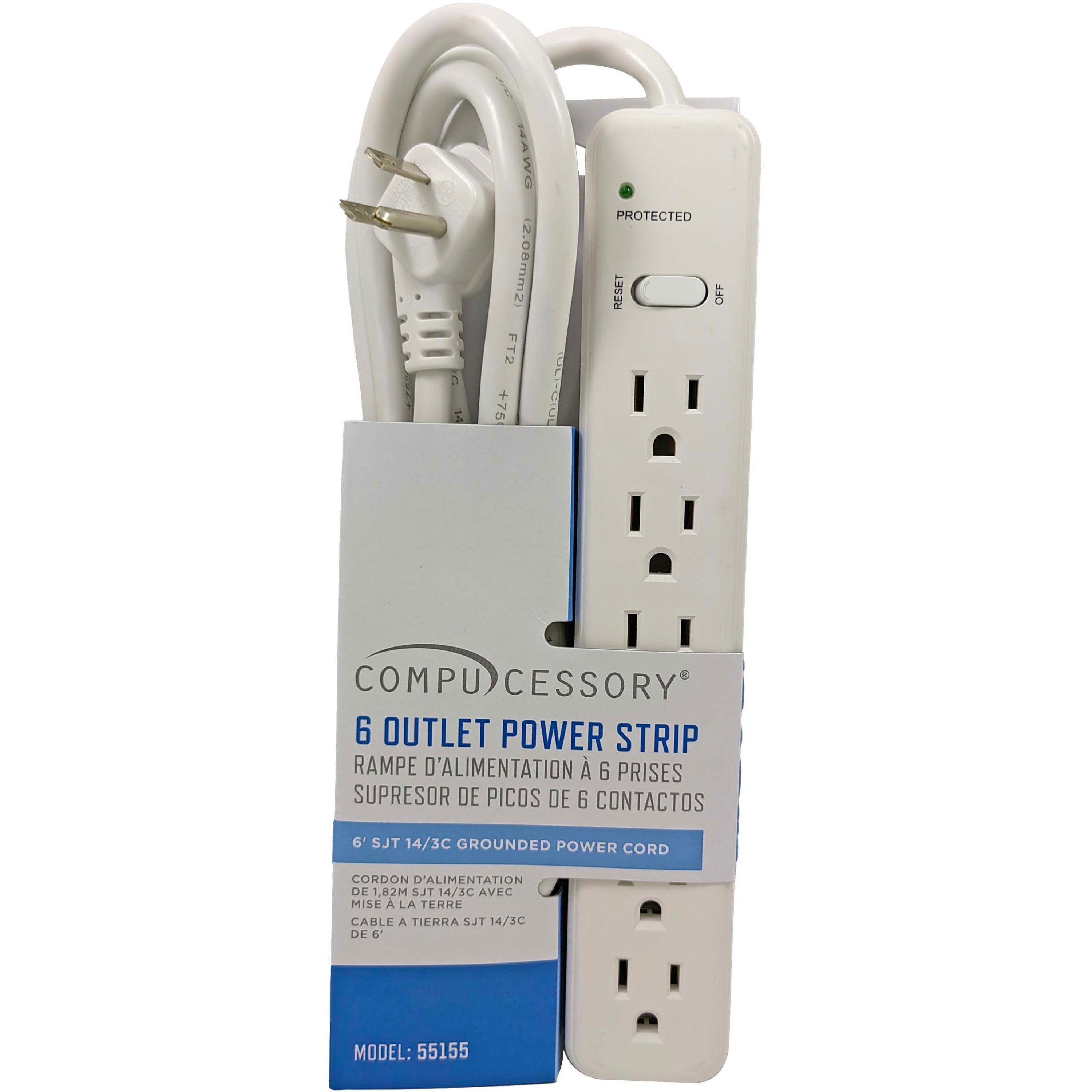 Compucessory 6-Outlet Power Strips - 6 - 6 ft Cord - 104 J Surge Energy - 15 A Current - 125 V AC Voltage - Strip - Putty - 