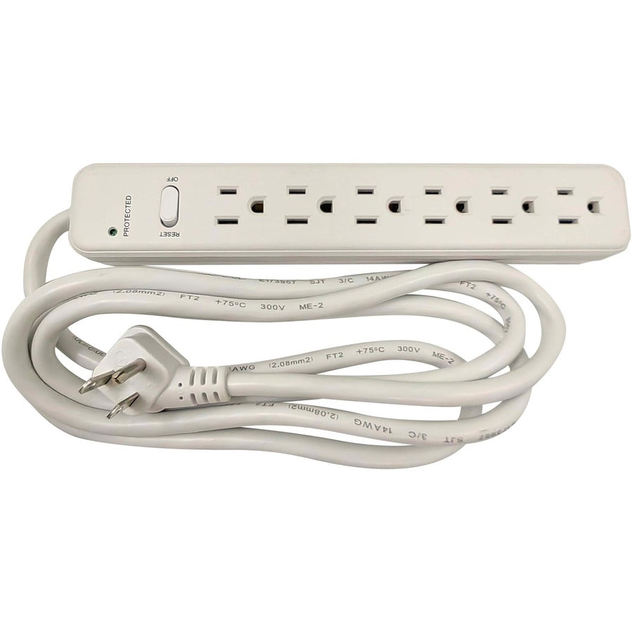 Compucessory 6-Outlet Power Strips - 6 - 6 ft Cord - 104 J Surge Energy - 15 A Current - 125 V AC Voltage - Strip - Putty - 