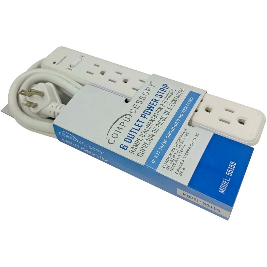 Compucessory 6-Outlet Power Strips - 6 - 6 ft Cord - 104 J Surge Energy - 15 A Current - 125 V AC Voltage - Strip - Putty - 