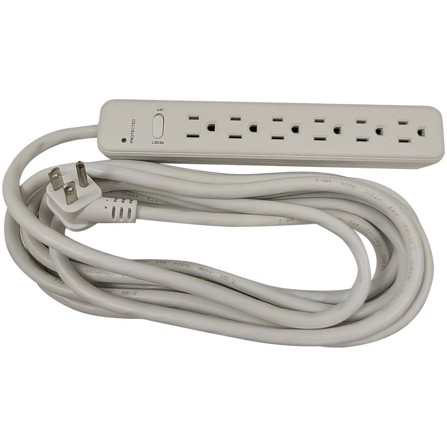 Compucessory 6-Outlet Power Strips - 6 - 15 ft Cord - 104 J Surge Energy - 15 A Current - 125 V AC Voltage - Strip - Light Gray - 