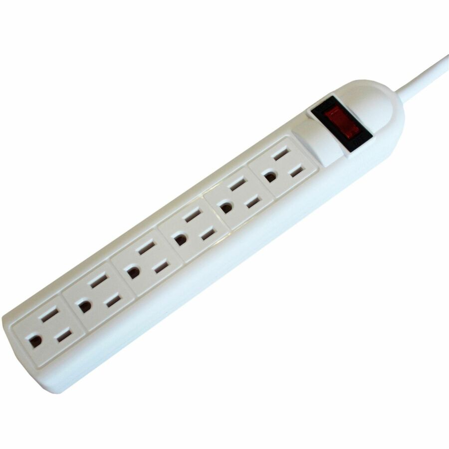 Compucessory 6-Outlet Power Strips - 6 - 15 ft Cord - 104 J Surge Energy - 15 A Current - 125 V AC Voltage - Strip - Light Gray