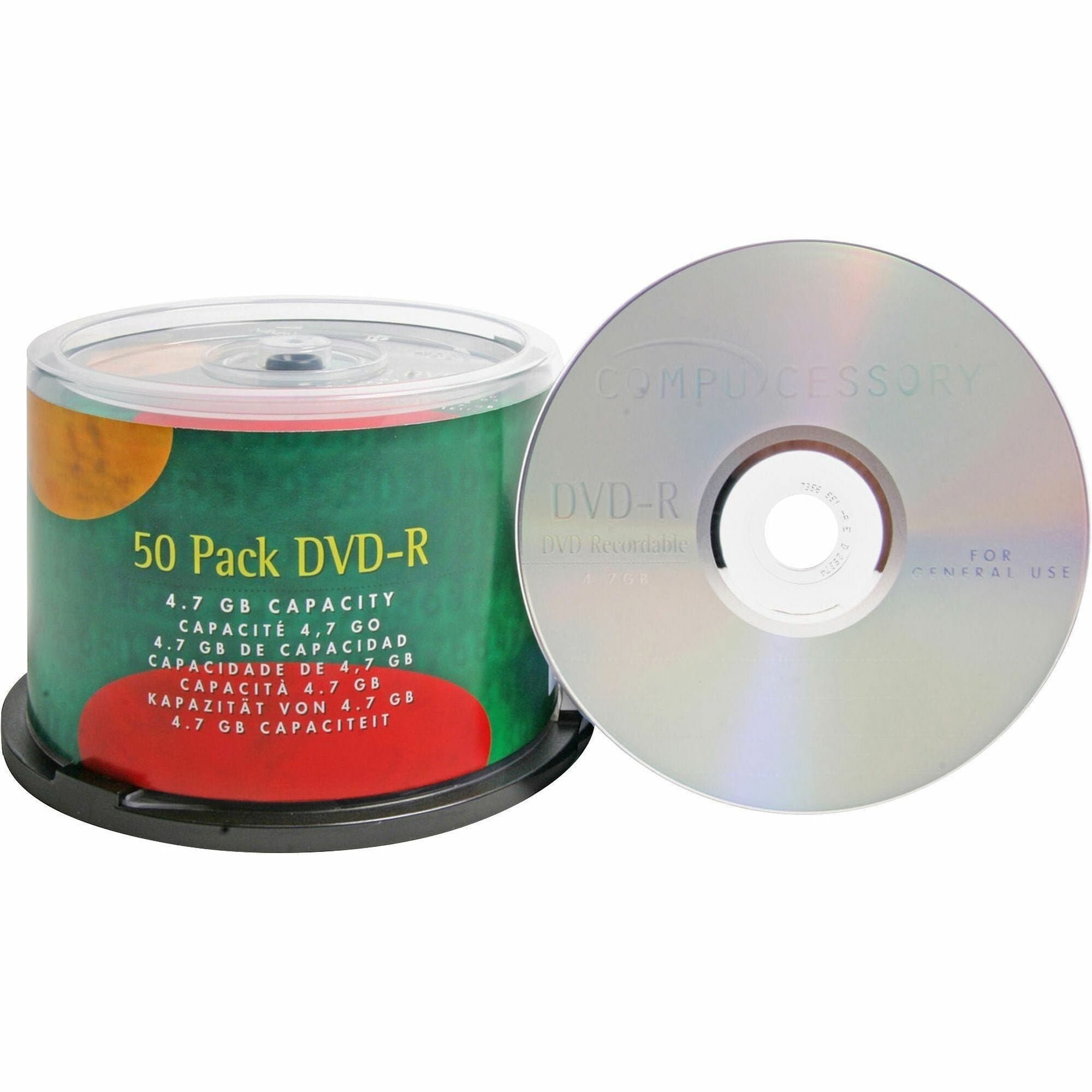 Compucessory DVD Recordable Media - DVD-R - 16x - 4.70 GB - 50 Pack - 120mm - 2 Hour Maximum Recording Time - 