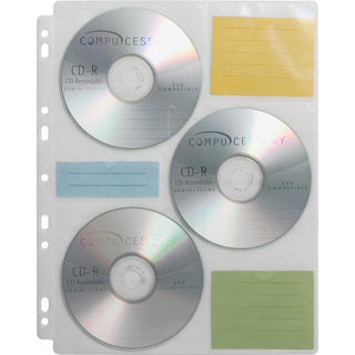 Compucessory CD/DVD Ring Binder Storage Pages - 6 x CD/DVD Capacity - 9 x Holes - Ring Binder - Clear - Polypropylene - 25 / Pack - 
