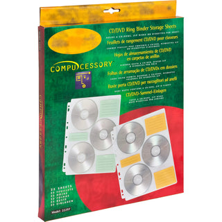 Compucessory CD/DVD Ring Binder Storage Pages - 6 x CD/DVD Capacity - 9 x Holes - Ring Binder - Clear - Polypropylene - 25 / Pack - 