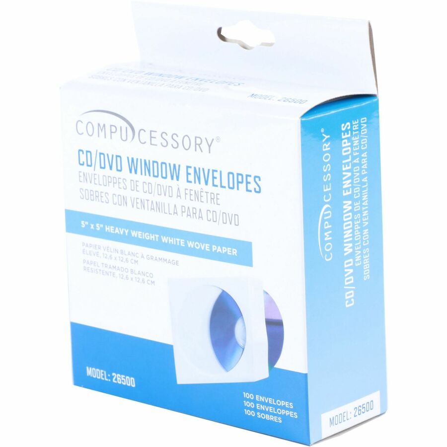 Compucessory CD/DVD White Window Envelopes - CD/DVD - 5" Width x 5" Length - 100 / Box - White