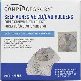 Compucessory Self-Adhesive Poly CD/DVD Holders - 1 x CD/DVD Capacity - White - Polypropylene - 50 / Pack - 