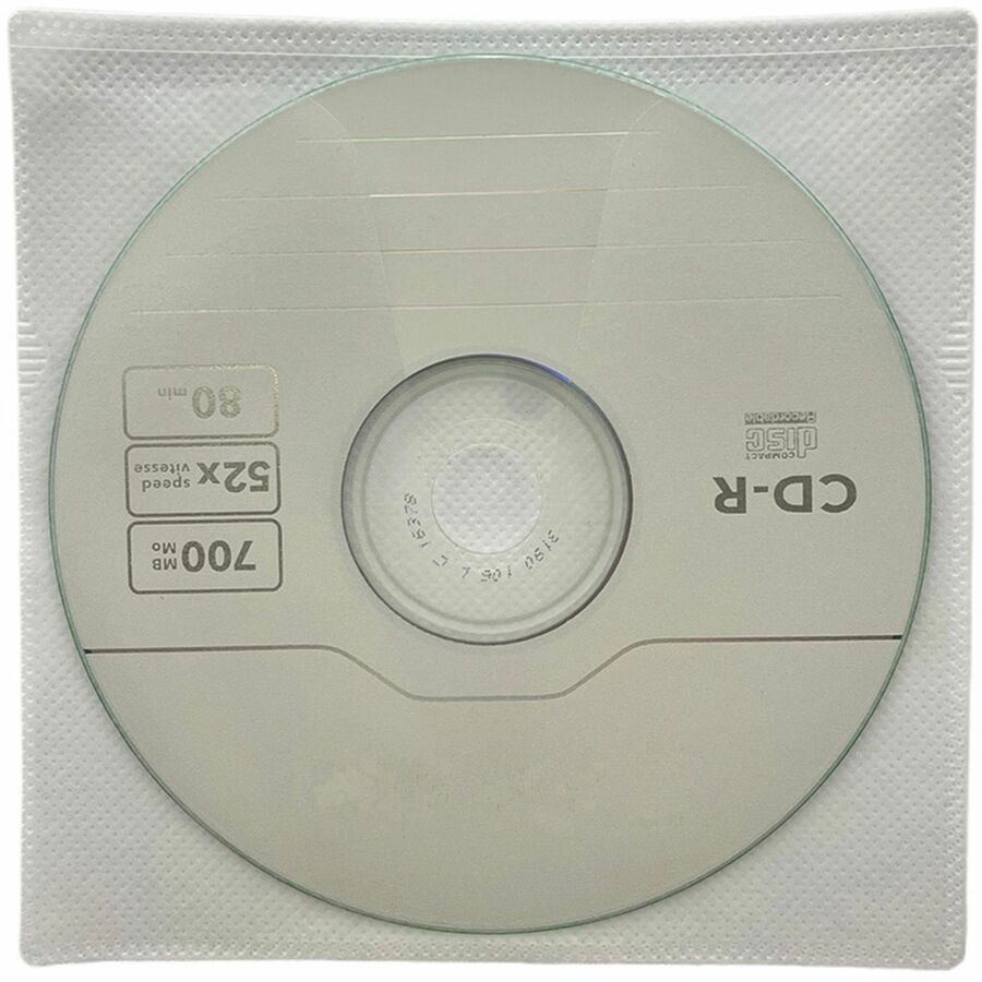 Compucessory Self-Adhesive Poly CD/DVD Holders - 1 x CD/DVD Capacity - White - Polypropylene - 50 / Pack - 