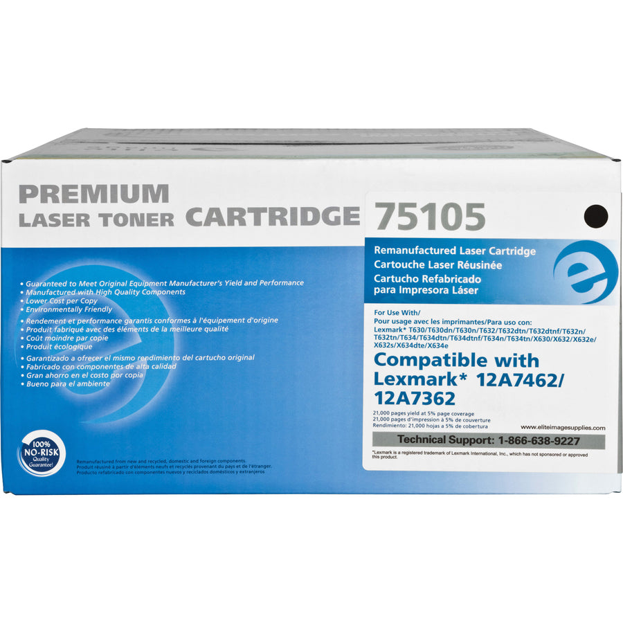 Elite Image Remanufactured Toner Cartridge - Alternative for Lexmark (12A7462) - Laser - 21000 Pages - Black - 1 Each - 