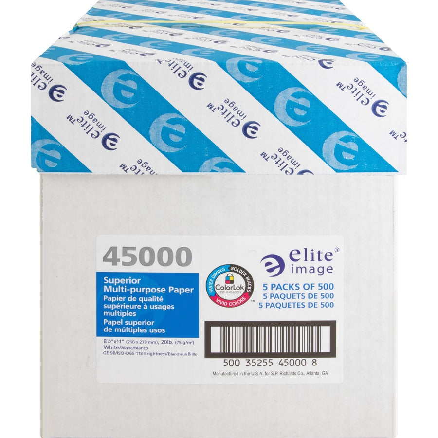 Elite Image Multipurpose Paper - 98 Brightness - Letter - 8 1/2" x 11" - 20 lb Basis Weight - 2500 / Carton - Sustainable Forestry Initiative (SFI) - White